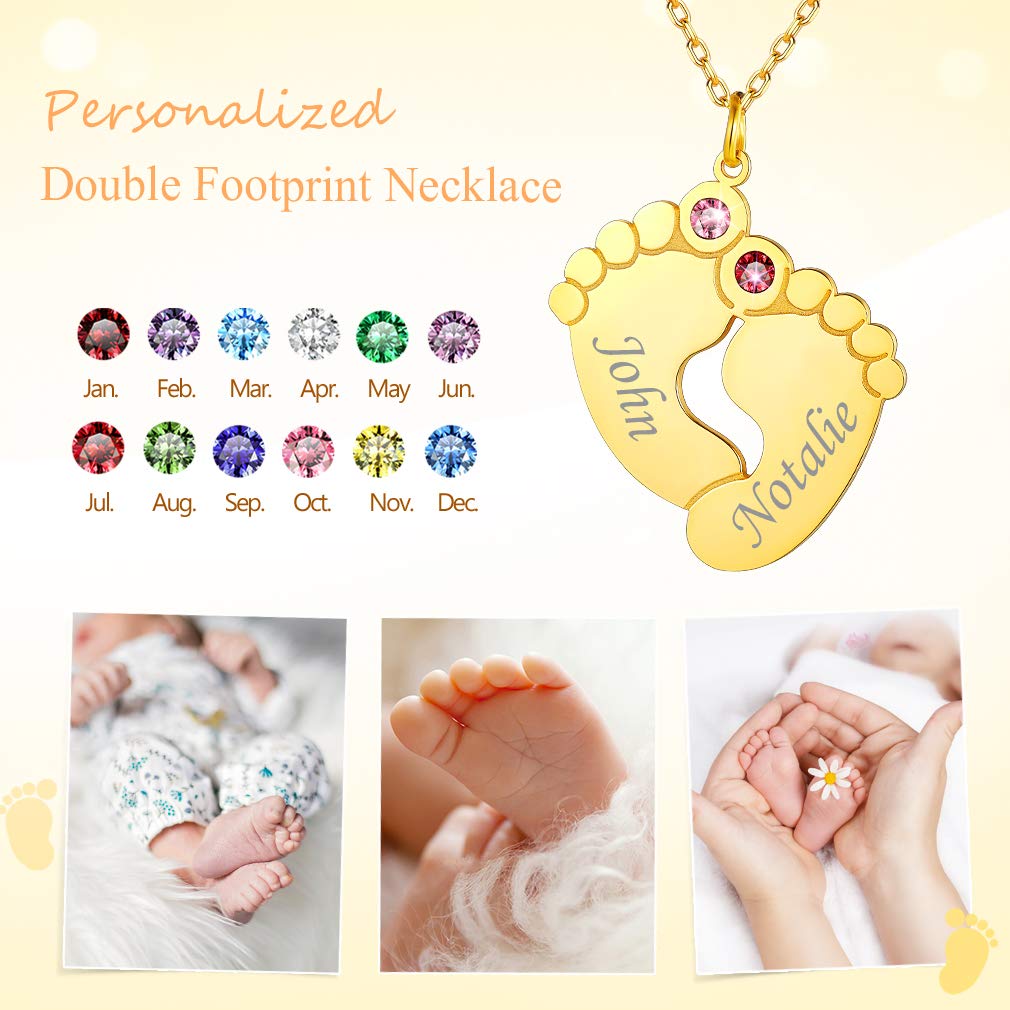 Custom4U Namenskette S925 Silber/Edelstahl Halskette Personalisierte Baby Fuß Kette Silber/18K Vergoldet Geburtsstein Baby Füße Halskette mit 1-5 Namen Geschenke für Mutter Mama Oma