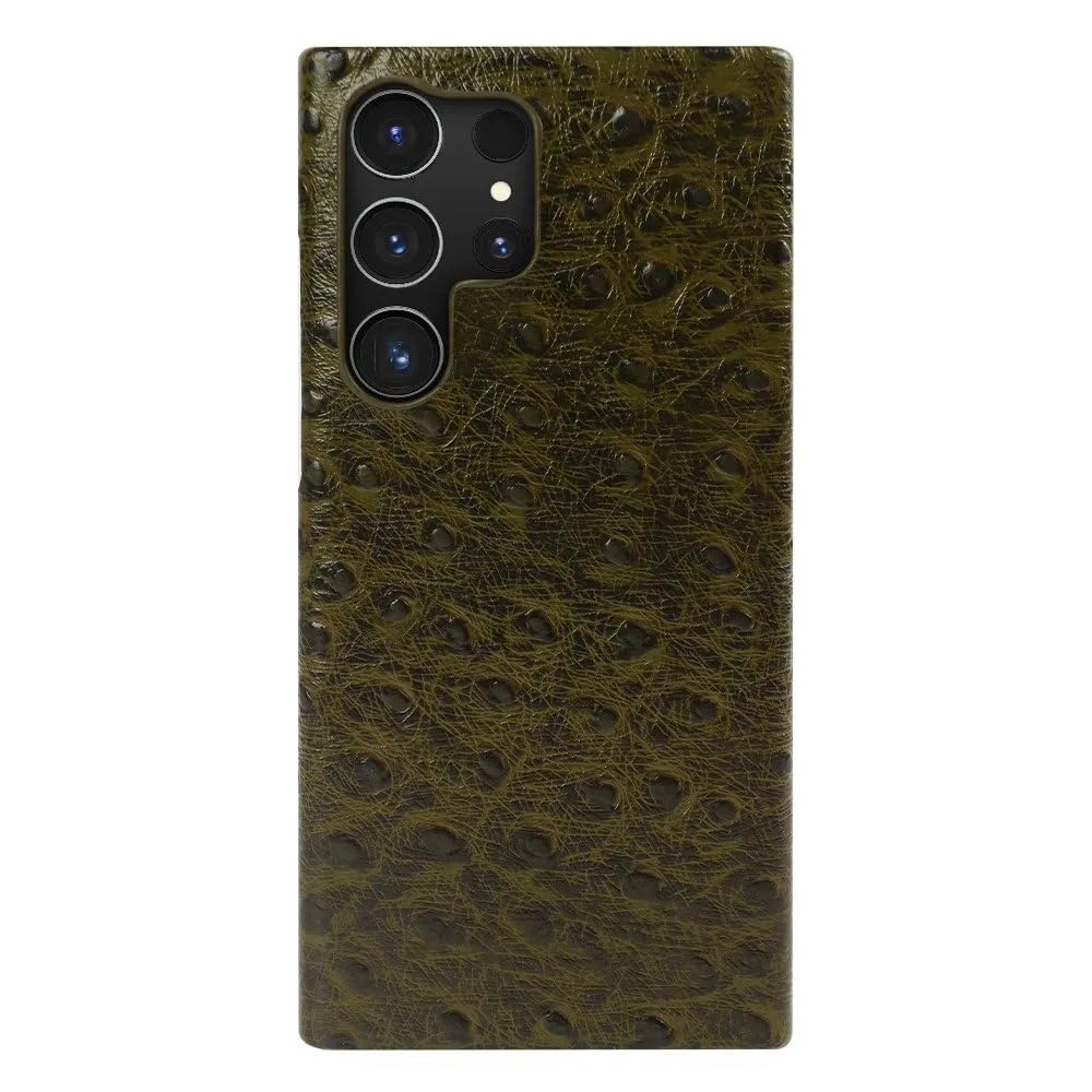 Étui en Cuir à Motif Autruche pour Samsung Galaxy S23 FE, S24 Ultra, S22 Plus, S21 FE, S20, S23, Coque arrière de Luxe, Vert ambré, Compatible avec Samsung Note20 Ultra.