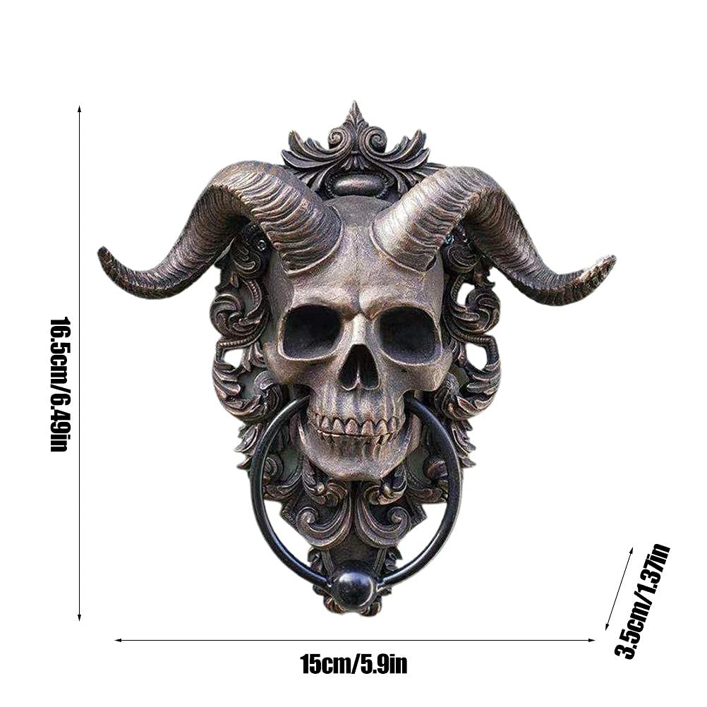 Türklopfer antik, Diabolus Horned Skull Door Knocker, Gothic Gehörnter Gott Türklopfer Tür Deko 16.5 * 15 * 3.5cm