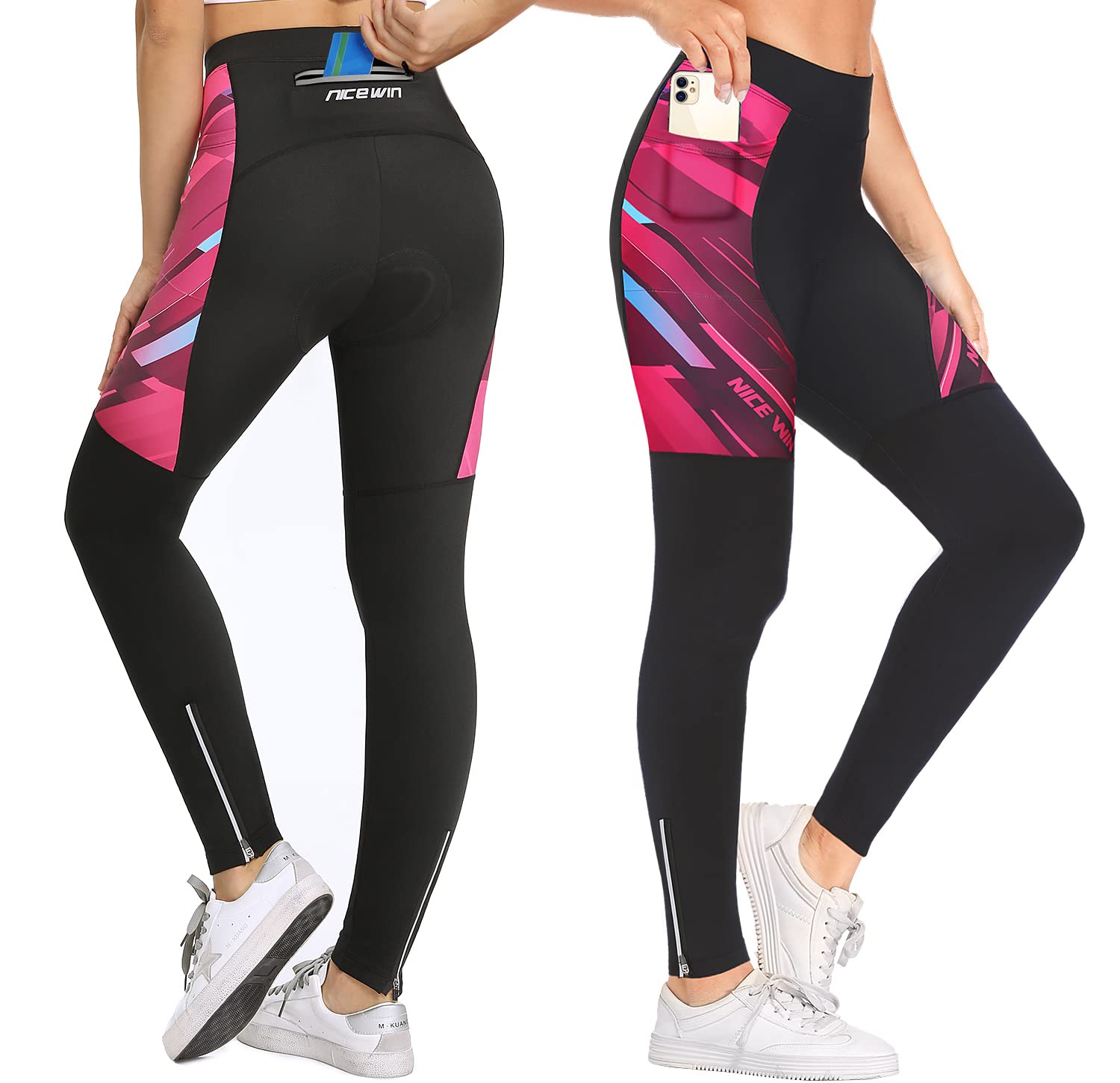 Pantaloni da Ciclismo Donna Invernali Lunghi Imbottiti Bicicletta Pantaloni Corsa Calzamaglia 4D Gel Pad Traspiranti Rapido Asciutto Leggings Sportivi Donna