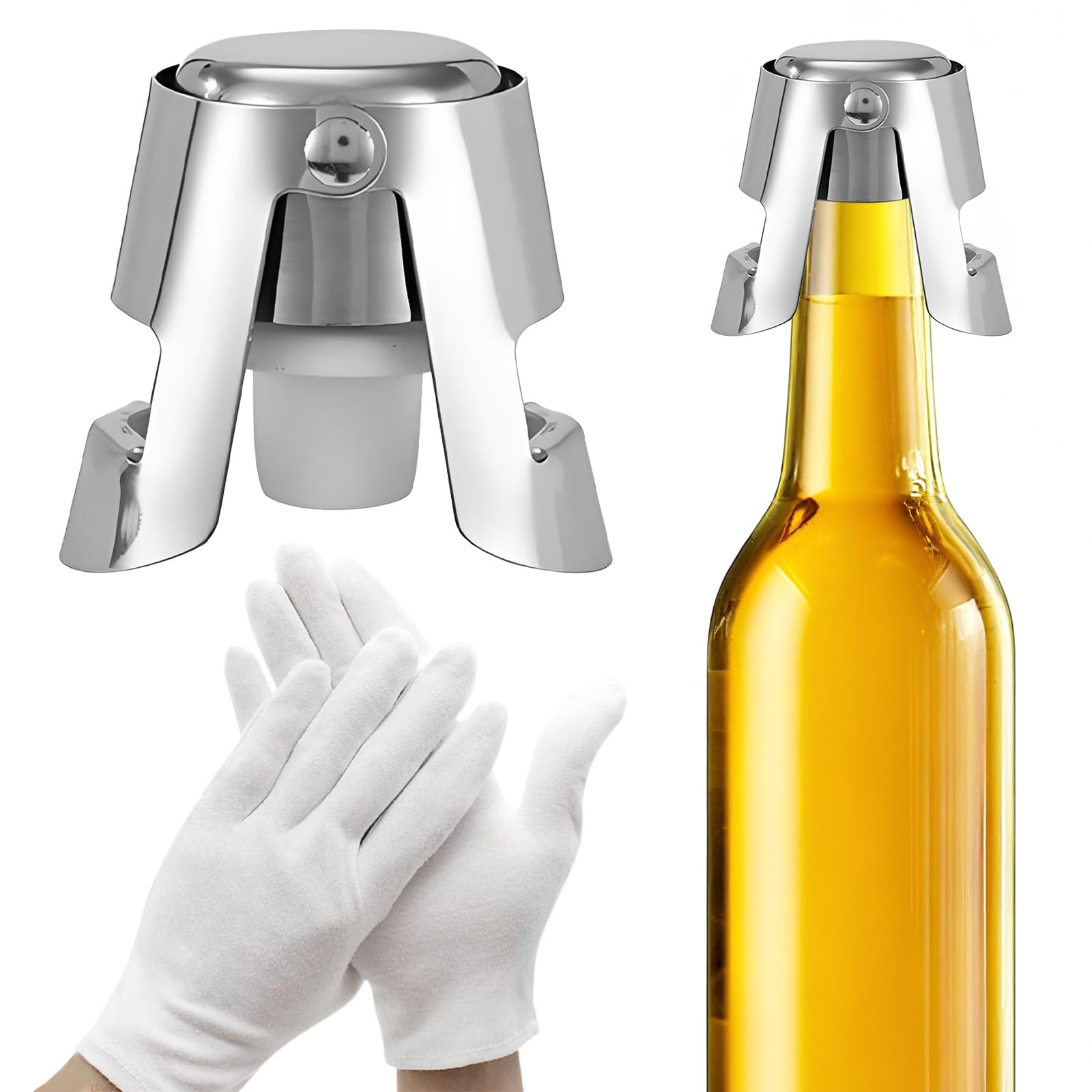2 pcs Champagne Stopper, Wine Stopper Sparkling Wine Stopper，Stainless Steel Vacuum Sealing Locking Clamp Leak-Proof Reusable Champagne Cork for Wine Champagne Beer Collection,Sparkling Wine Bottles