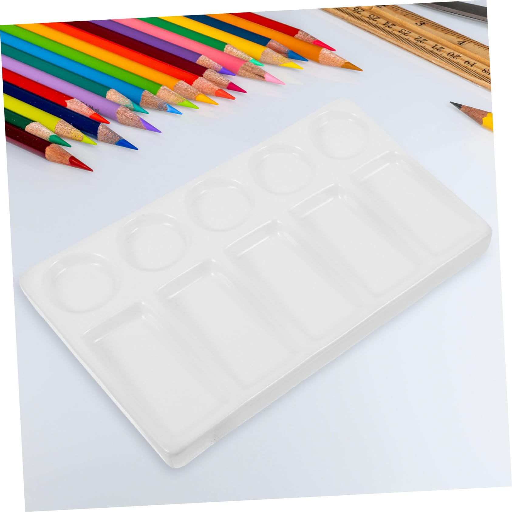 NUOBESTY Palette de Peinture Rectangulaire en Plastique Blanc 5 Compartiments pour Artistes Voyage Aquarelle Gouache Loisirs Créatifs Peinture Fine