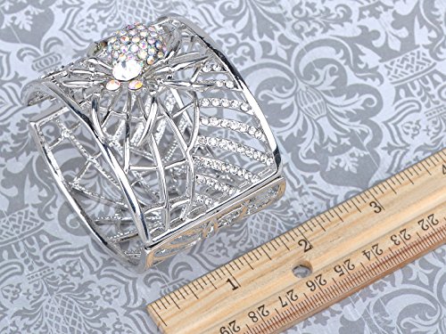 Alilang Womens Silvery Tone Filigree Clear Rhinestone Crystal Spider Web Witch Cuff Bangle Bracelet #TOP2