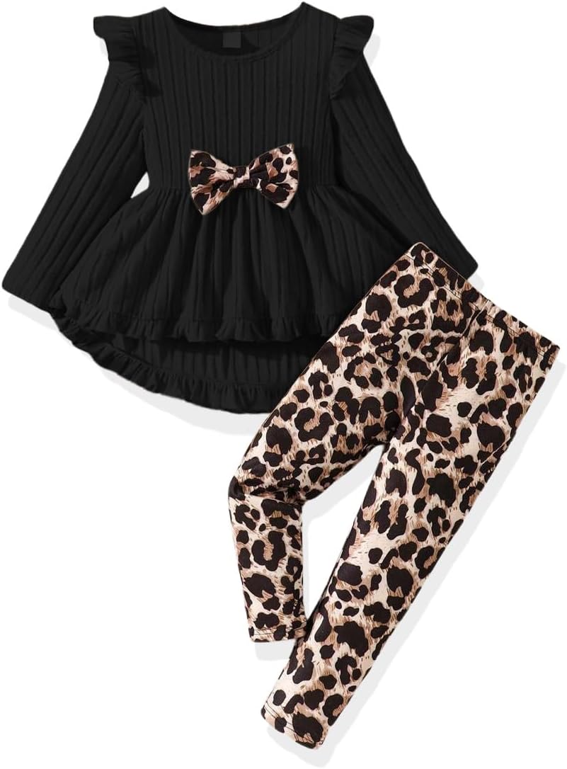 Toddler Girl Clothes Ruffle Long Sleeve Heart Print Tops and Pants 2PC Little Girl Winter Outfits Size (4-7T)