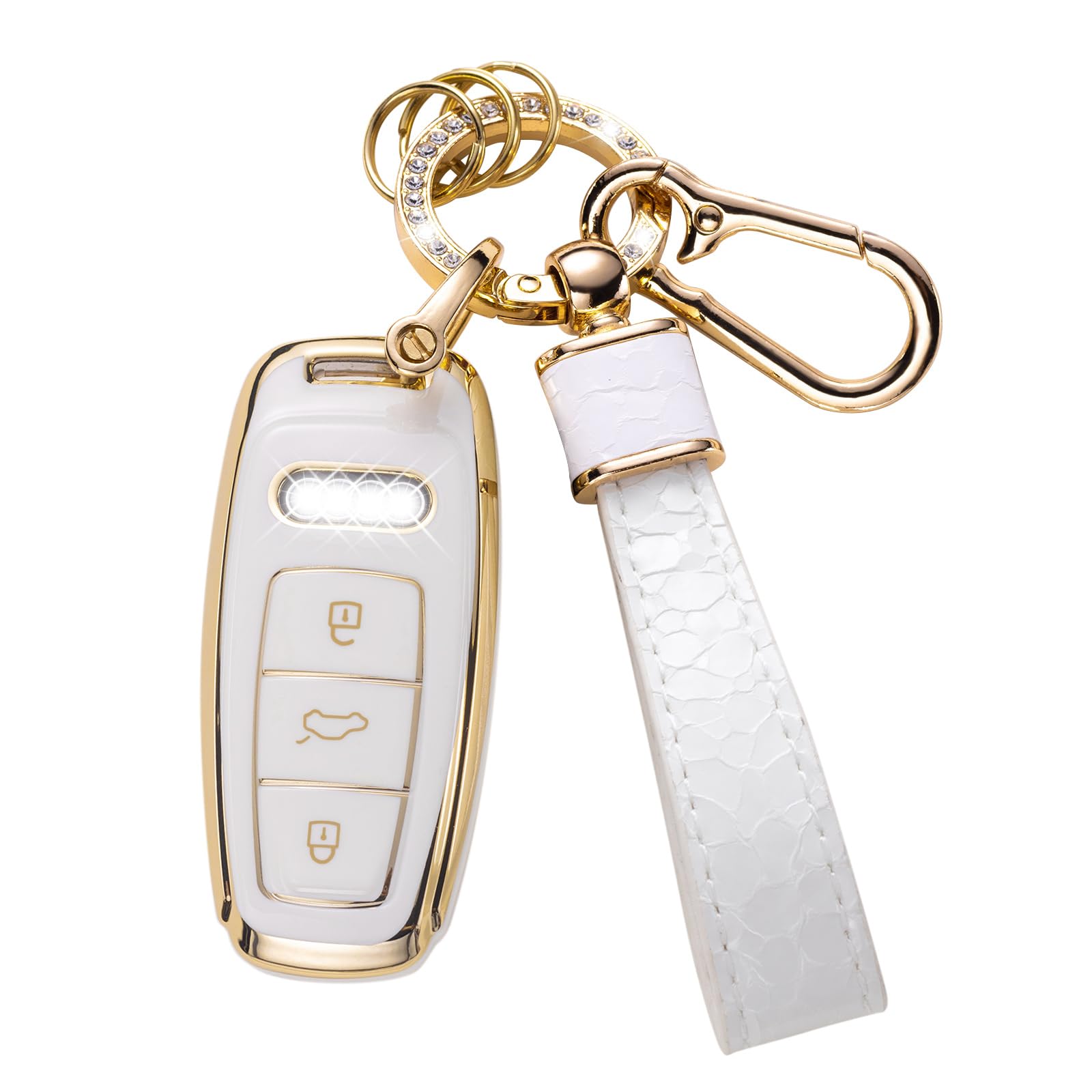 for Audi Key Fob Cover with Audi Keychain, Car Key Fob Case Compatible with Audi A6L A6 A7 A8 Q7 Q8 E-Tron 2018-2022 A3 S3 S6 SQ7 RS6 S7 RS7 Smart Key Protector