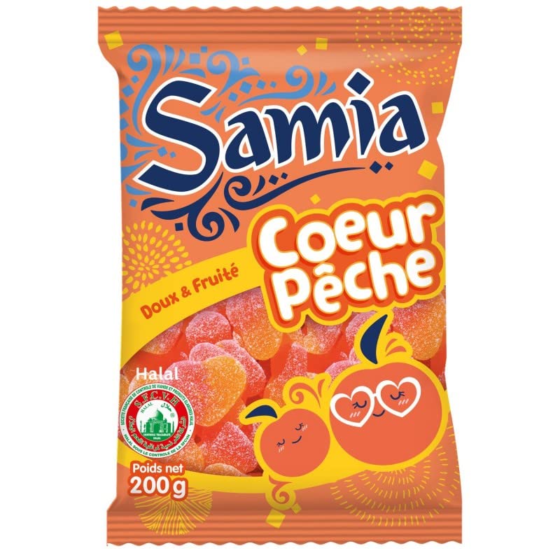 Samia – Gominolas con forma de corazón de melocotón, 200 g, dulzura oriental, aromas exóticos para todos los golosos, 4 unidades