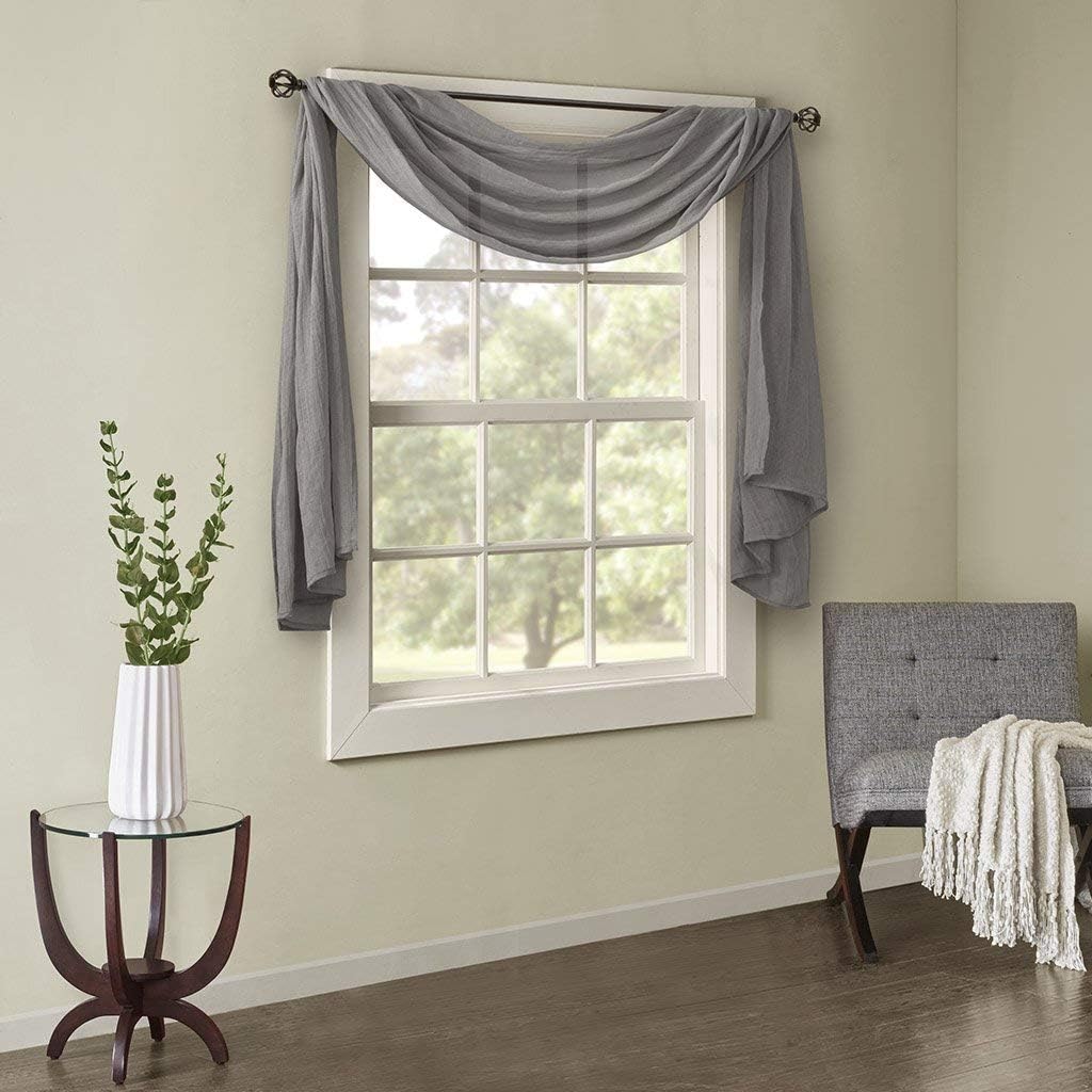 Madison Park Harper Sheer Curtain For Living Room - Lightweight Bedroom Window Treatment, Decoration Draping, Privacy and Light Filtering Room Décor , 42" x 216", Grey
