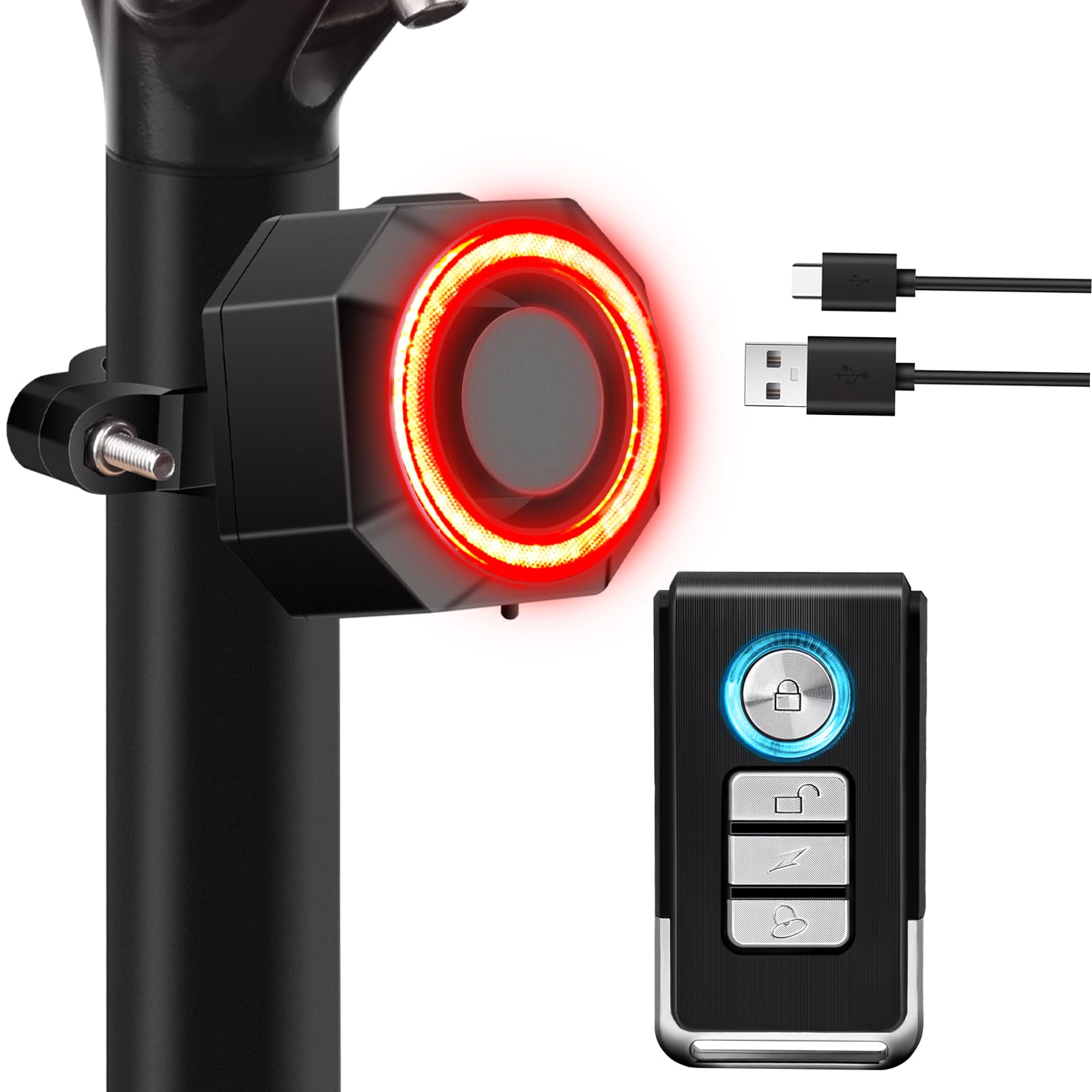 NineLeaf Bicycle Tail Light Rechargeable, Bike Alarms for Ebikes