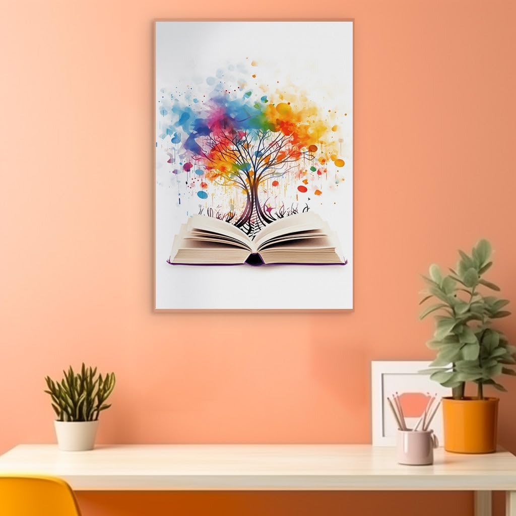 Canvas for Living room. Sprouting Creativity: When Books Become Lifelines of Colorful Imaginations, 27 x 18 inch Canvas Wall Art - Modern Home Decor - 69x46 cm (27x18 inch)
