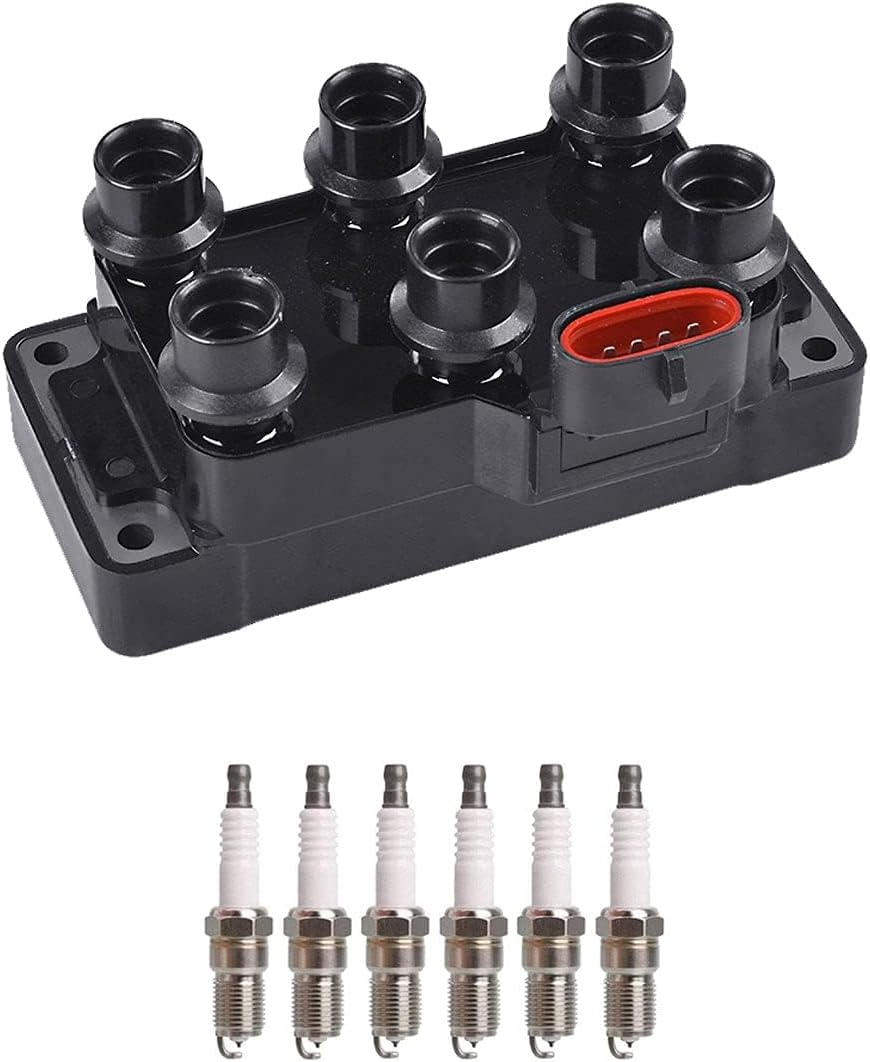 ENA Set of 1 Ignition Coil Pack and 6 Platinum Spark Plug Compatible with Ford 1997 1998 1999 2000 Contour 2.5L Replacement for FD488 GN10180 C-505 E9SF-12029AA C901