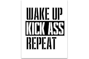 Wake Up Kick Ass Repeat - Inspirational and Motivational Quote Wall Art,...