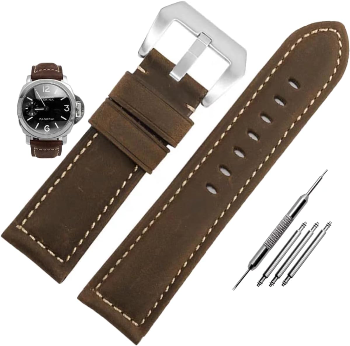 Vintage Leather Watch Bands for Men - Top Grain Leather Compatible with Panerai Watch Band - 20mm, 22mm, 24mm, 26mm