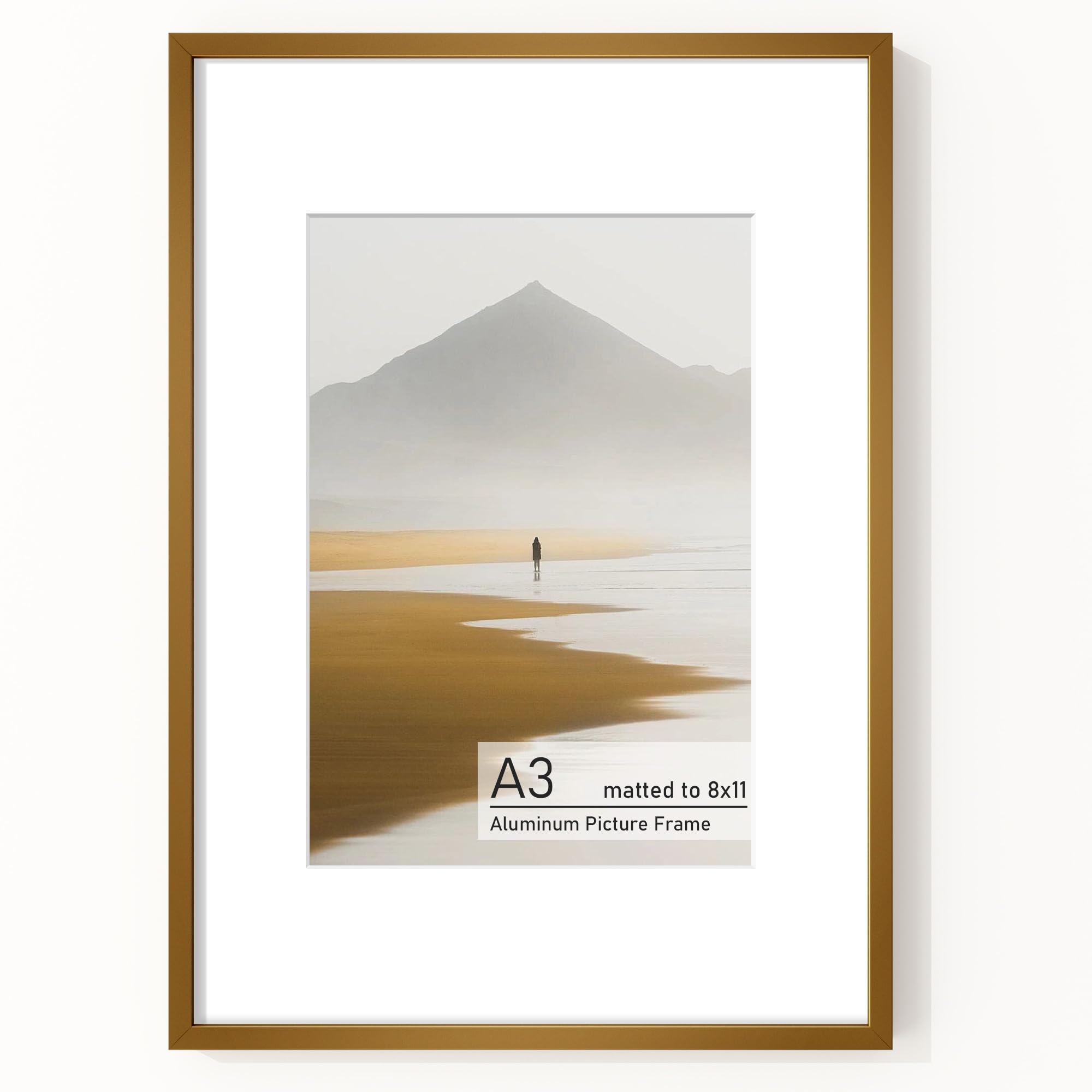 Metal Picture Frame A4(20x28.7cm) with Mat or A3(29.7x42cm) Without Mat, Upgrade Aluminum Photo Frames, for Wall Mounting, Wall Hook Hanging Hardware Included, Bronze — image 1