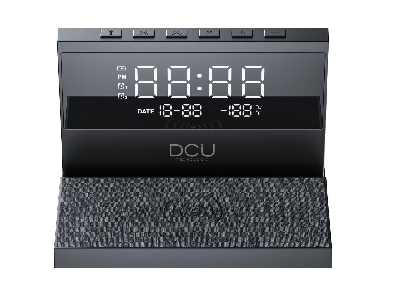 DCU TECNOLOGIC - Sveglia da scrivania - Ricarica rapida wireless - Luce notturna regolabile - 2 allarmi personalizzabili
