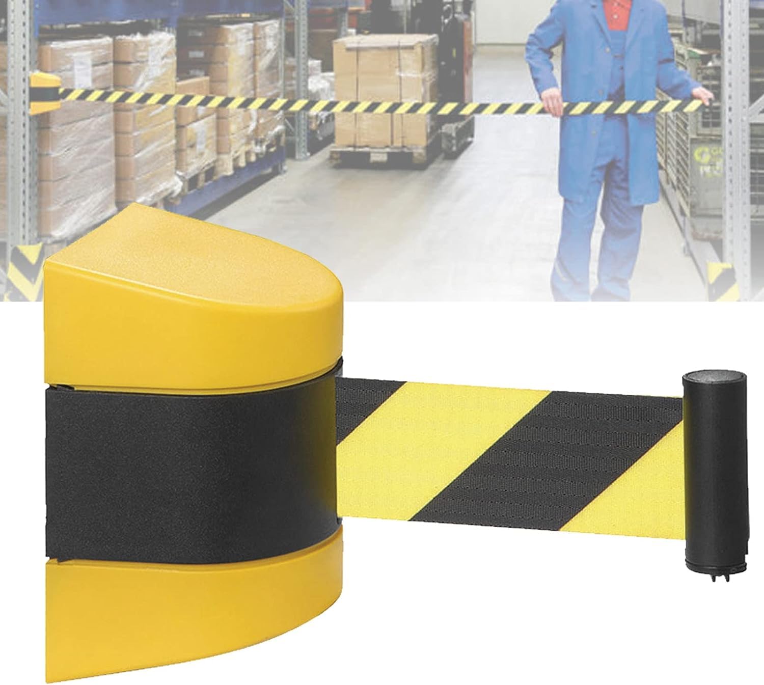 Ber Ceinture rétractable à fixation murale 10 m – Boîtier en ABS jaune pour système de ligne de file d'attente d'événement de contrôle de la foule