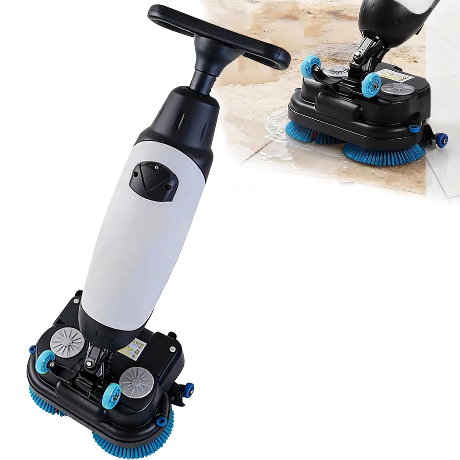 Lavasciuga pavimenti professionale a spinta, pulitrice per pavimenti a batteria, autonomia di 120 minuti, 1200 m²/h, larghezza 43 cm, ideale per uffici, scuole, ville e ospedali, colore bian