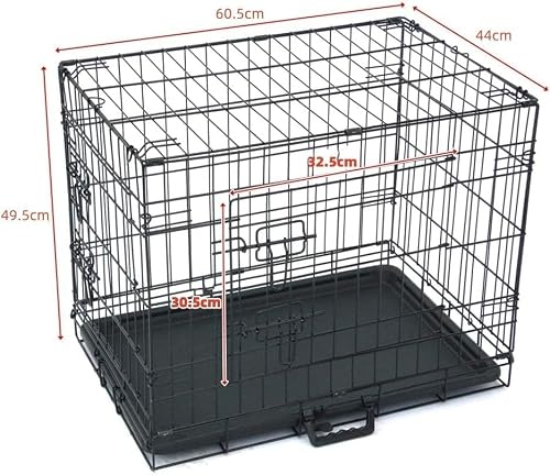 BreezTerra hundebox, klappbar, Hundekäfig aus Metalldraht mit ausziehbare Kunststoffschale, 2 Türen, Schwarz, Geeignet für den Innen- und Außenbereich (S 60.5 x 44 x 49.5 cm)-2