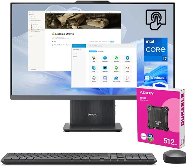 Lenovo IdeaCentre 27" AIO Desktop, FHD 100Hz Touchscreen, Intel Core i7-13620H, 64GB DDR5 RAM, 2TB SSD, Wireless Charging Pad, Wireless KB & M, Wi-Fi 6, Win11 Home, Bundle with ADATA 512 External SSD