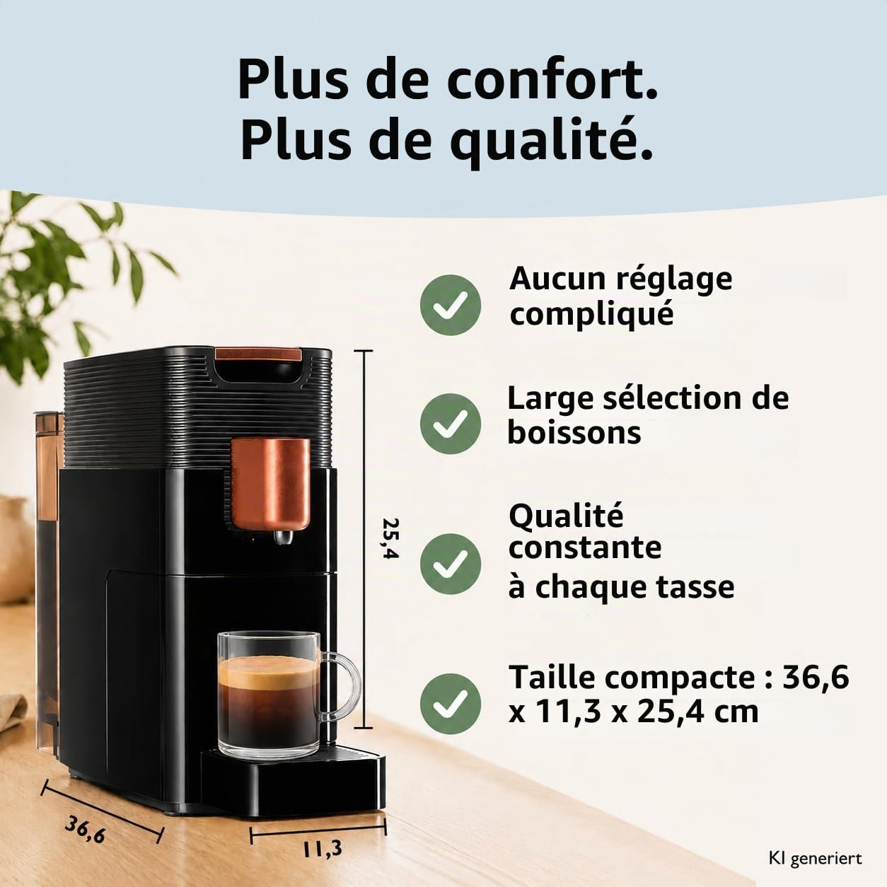 K-fee ONE Machine à capsules pour café, thé et cacao | Machine à café compacte | Chauffage rapide | Réservoir d'eau de 0,8 l | 19 bar | Cuivre noir | Vainqueur du test Stiftung Warentest 2023