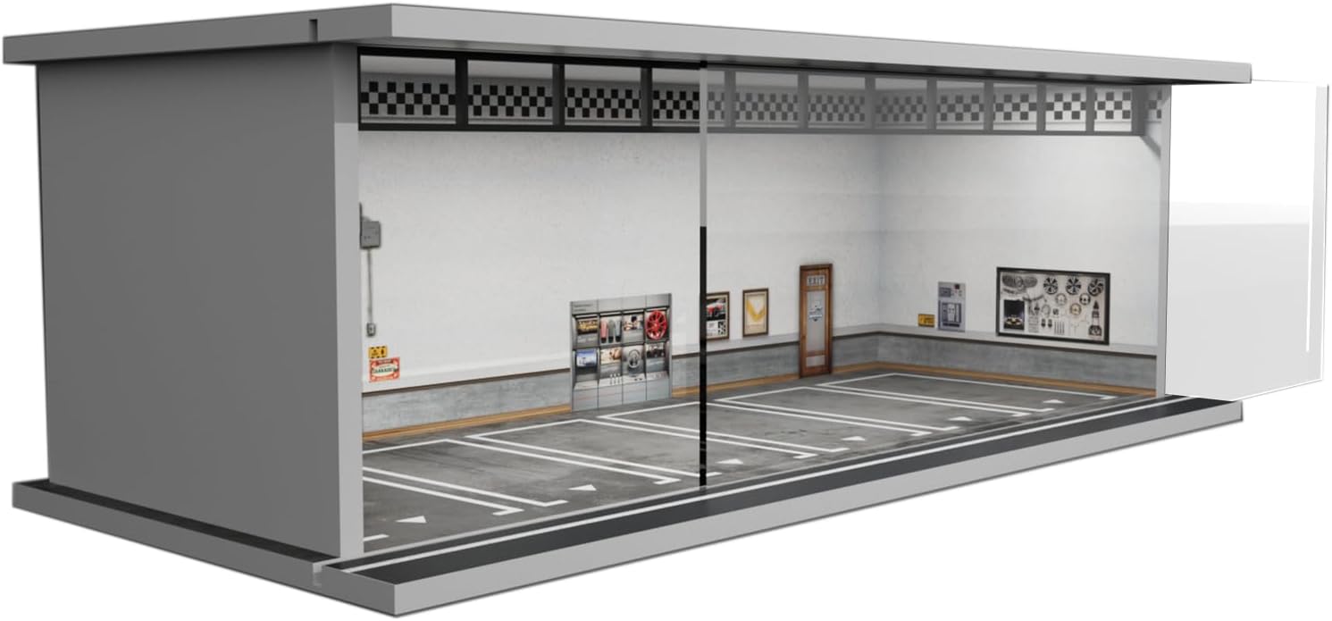Bivitre Hot Wheels Display Case - 1/64 Scale Die-cast Model Car Display Case with LED Light and Acrylic Cover, Hot Wheels Parking Garage Dioramas with 6 Parking Spaces