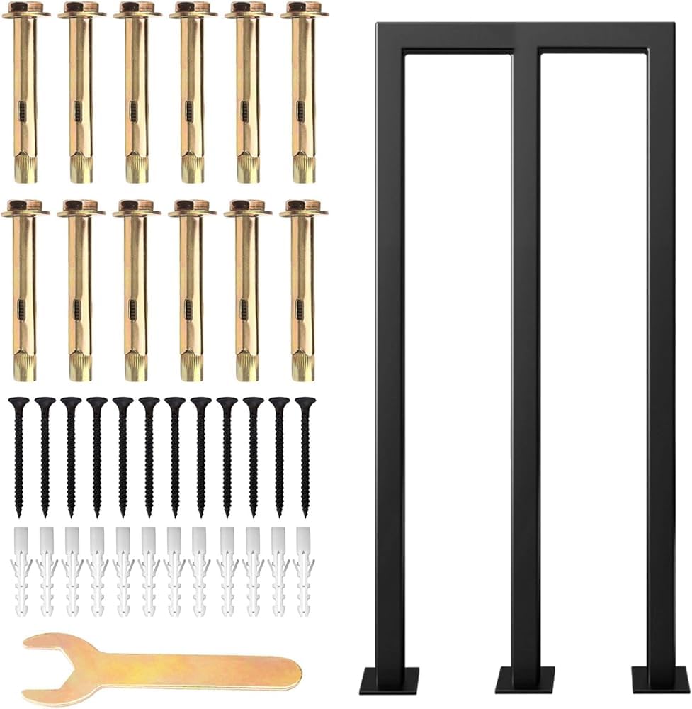 LQSYBHD M-Shaped Stair Handrail, Metal Wrought Iron Indoor Forged Iron Safety Railing Matte Black Square Tube Hand Rail for Home Garage Porch Garden(Size:2.46ft/75cm)