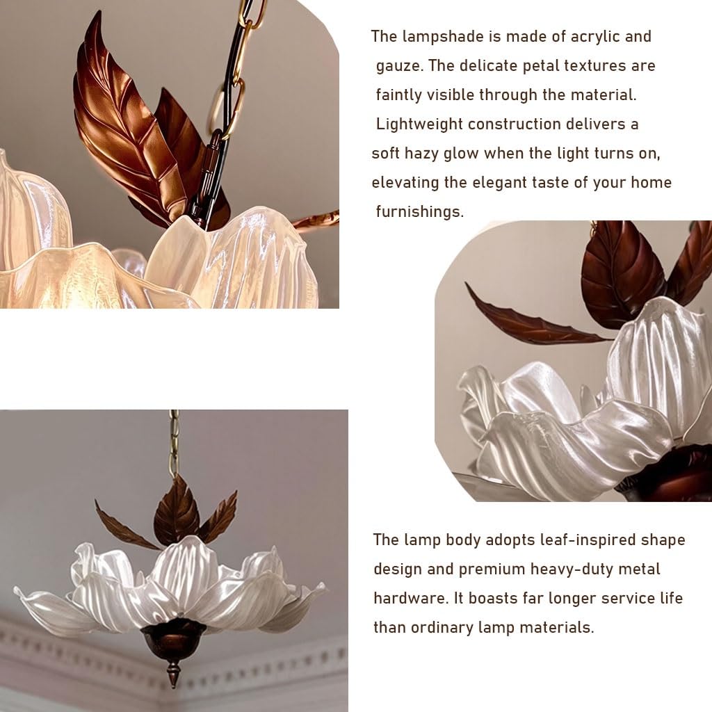 Wintage żyrandol kwiatowy lampa wisząca z satynowego akrylu lampa sufitowa z retro metalowymi liśćmi wiejska lampa kwiatowa dla domu wiejskiego jadalni sypialni