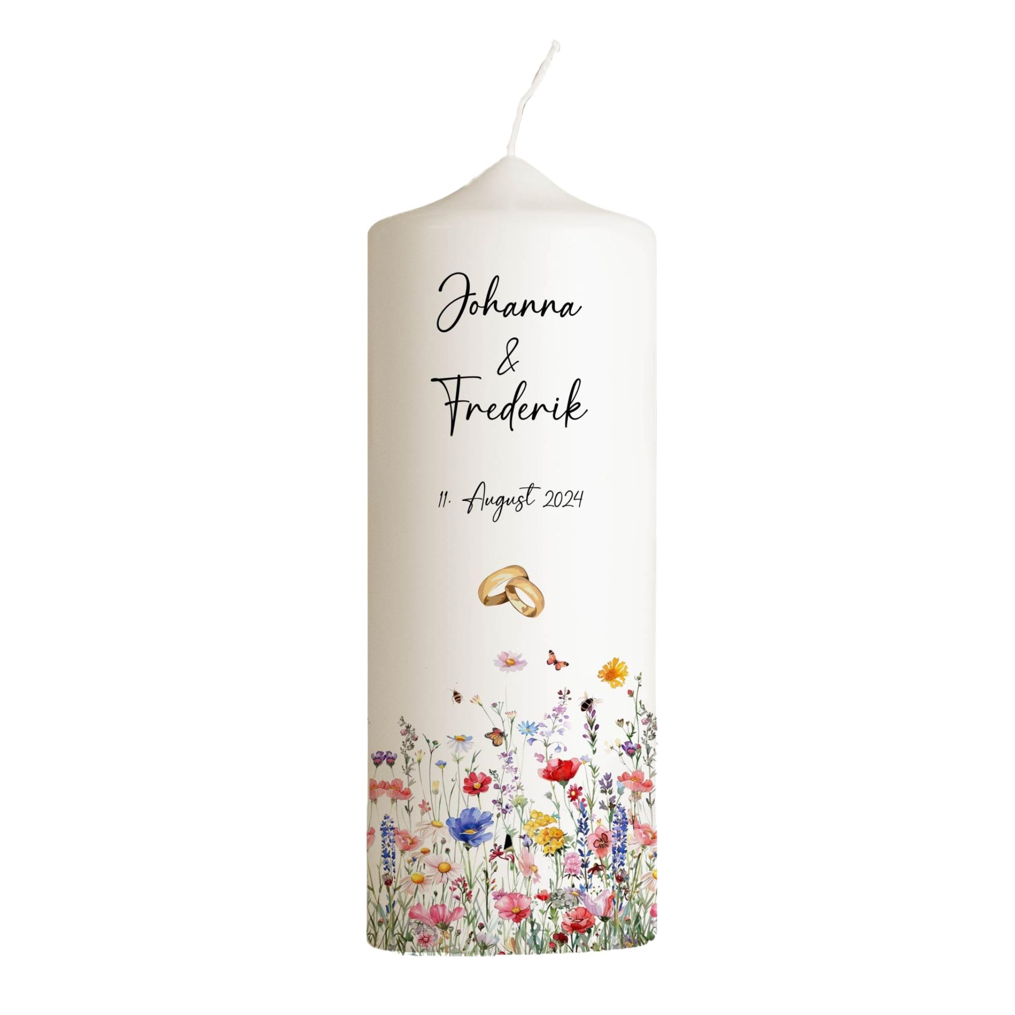 Hochzeitskerze Wildblumen Rundumdruck | 15-30 cm Höhe | Traukerze | Personalisierte Kerze | Hochzeitsgeschenk
