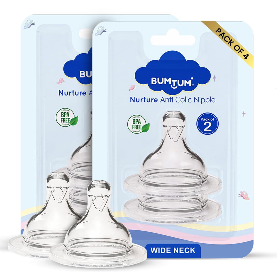 BUMTUM Nurture Anti Colic Teat/Nipple for Wide Neck Bottle |4pcs- Medium Size |Bottle Nipple for Baby, 6m+ | Soft & Flexible Silicone| Leak Proof, Bpa Free-image-44
