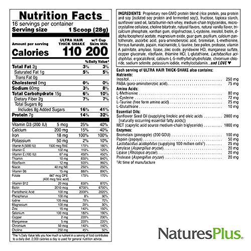 Naturesplus Ultra Hair Thick Shake - 1 Lb, Hair Protein Shake - French Vanilla Flavor - Healthy Hair Growth Supplement With Vitamins & Minerals - Non-Gmo, Gluten-Free - 16 Servings #TOP3