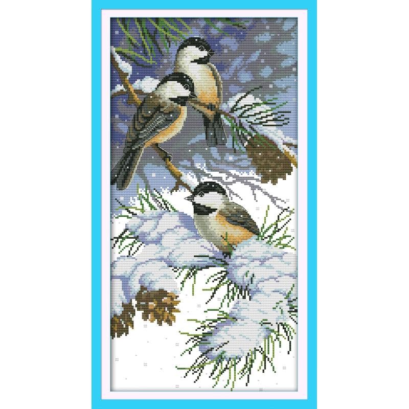 Image of JOYSEWING Counted Cross Stitch Kits Beginners Embroidery 11CT Needlepoint Kits Counted Patterns Embroidery DIY Home Decoration Animal 14.2x24.8 inch (Autumn Bird (Printed))