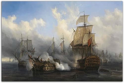 Cuadro de arte de pared de batalla naval, barco pirata, velero, póster impreso, lienzo moderno, hogar, sala de estar, oficina, decoración (32 x 48