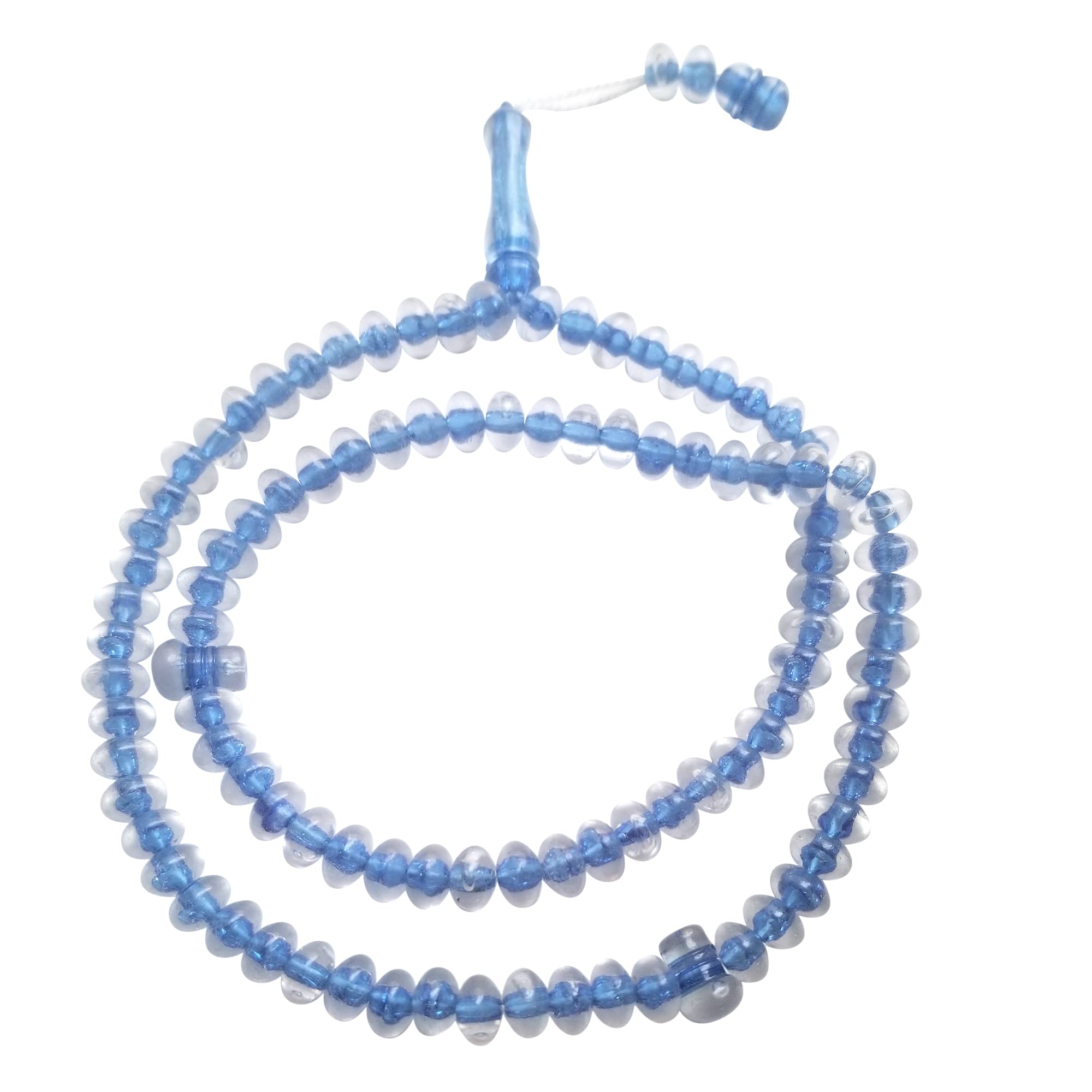 TheTasbih MUSLIM DHIKR BEADS – Medium-size Translucent Blue 8x5mm Simple Plastic 99-bd ISLAMIC Prayer Tasbeeh Dhikr Salat 20-inch Misbaha Knob Ends