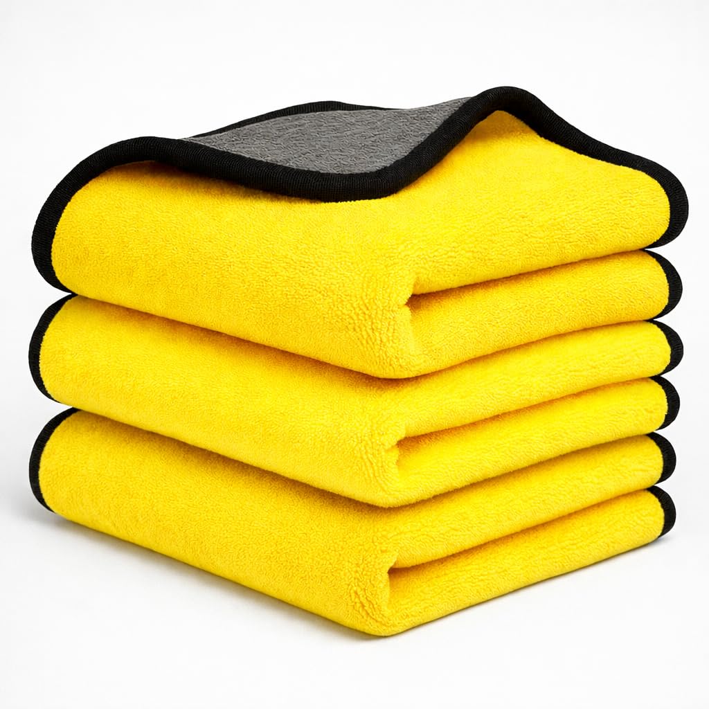 Microfiber Cloth - 3 pcs - 40x40 cms - 500 GSM Yellow Multipurpose Cleaning Cloths – Super Soft, Lint-Free & Reusable – Ideal for Car, Kitchen, Glass & Home Cleaning.-image-8