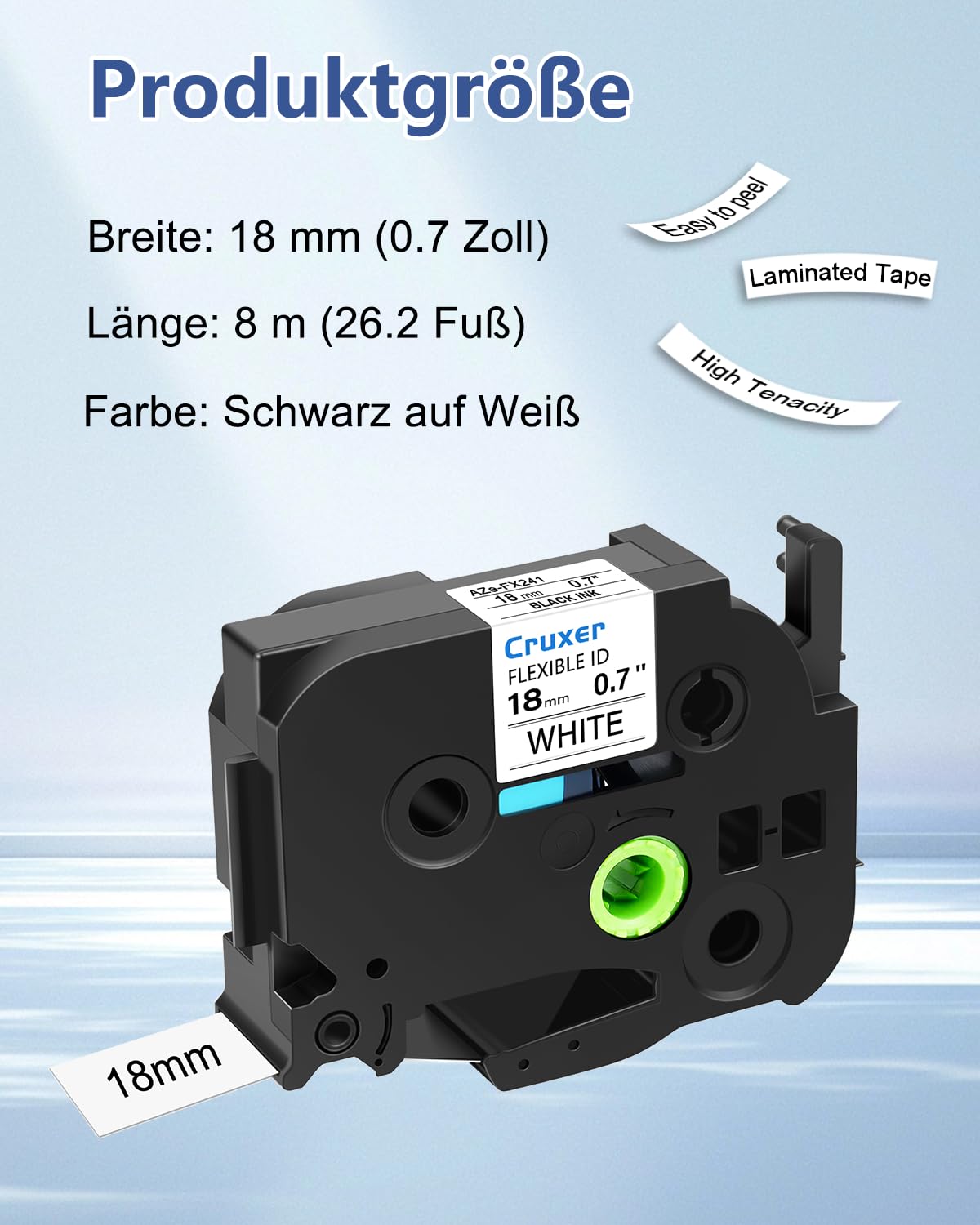 Cruxer 50er-Pack Kompatibel mit Ptouch TZeFX241 18 mm Schwarz auf Weiß | TZeFX241 Flexible ID laminiertes Etikettenband Ersatz für Ptouch PT-1300 2030 300 D400AD E500 E550W Etikettendrucker