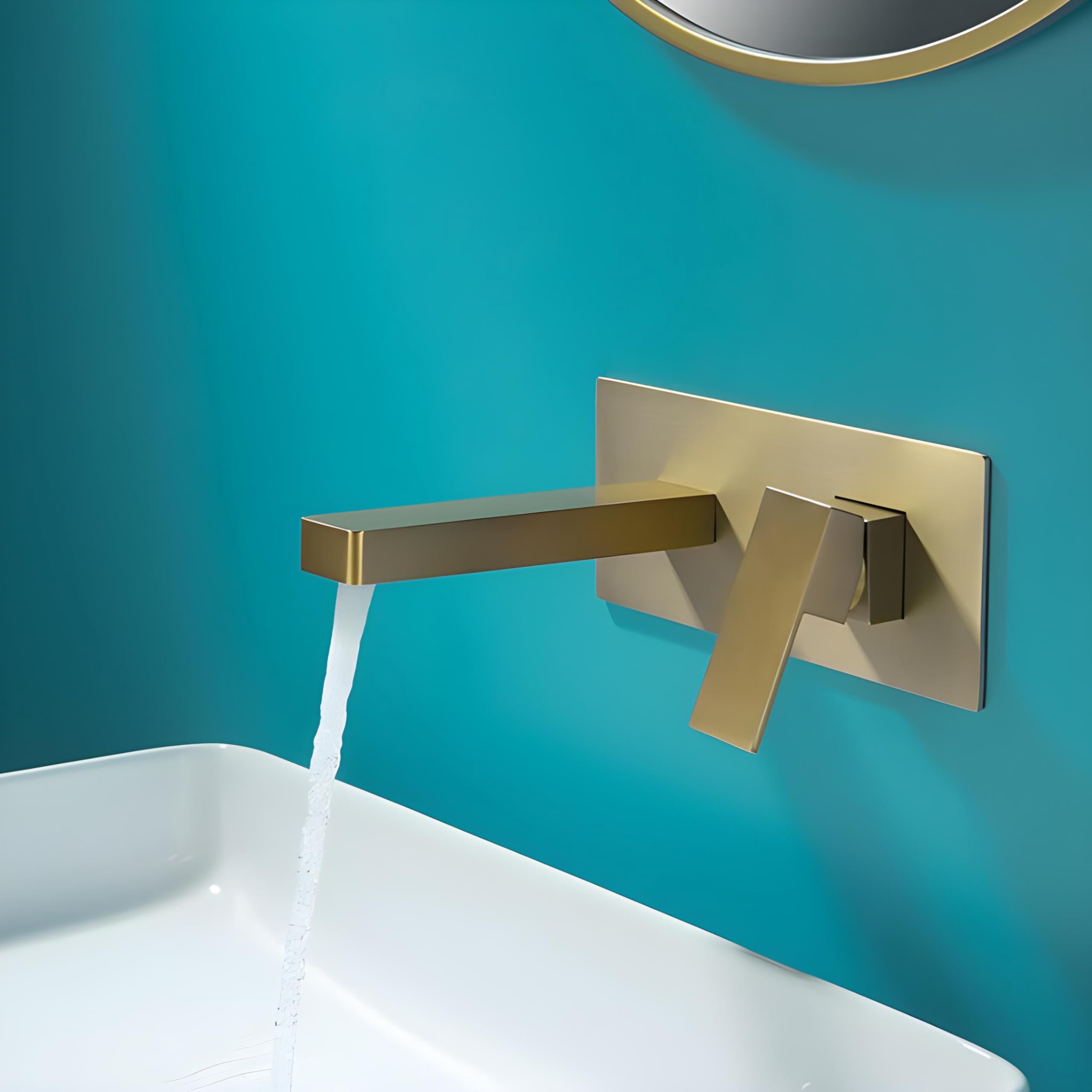 InArt Brushed Gold Wall Mount Single Lever Basin Mixer Tap with Hot & Cold Water, Brushed Gold Finish | Bathroom & Living Room Wall Mounted Faucet
