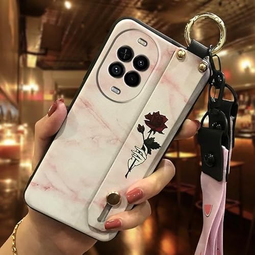 Phone Case Compatible with Huawei Nova14 Lite/Vitality Edition, Kickstand Wrist Strap Phone Holder Anti-dust Silicone Flower Wat