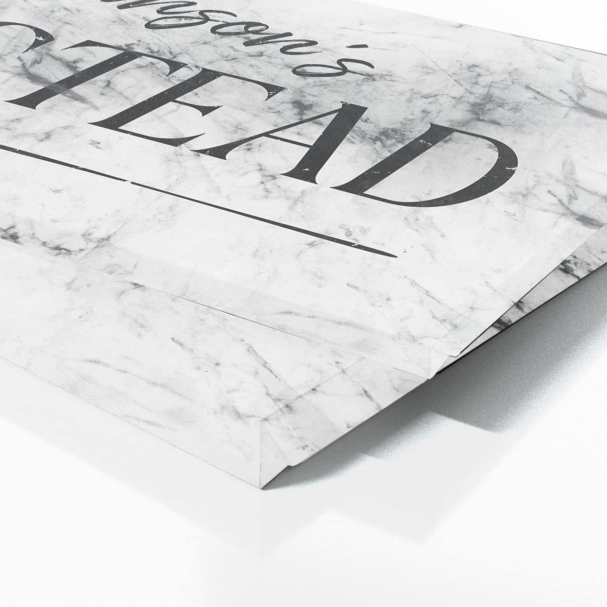 Cartel personalizado de mármol blanco con nombre familiar para casa de campo, porche, patio, apellido establecido, decoración del hogar, arte de pared, pintura grande, 40 x 16 pulgadas, lienzo sentido