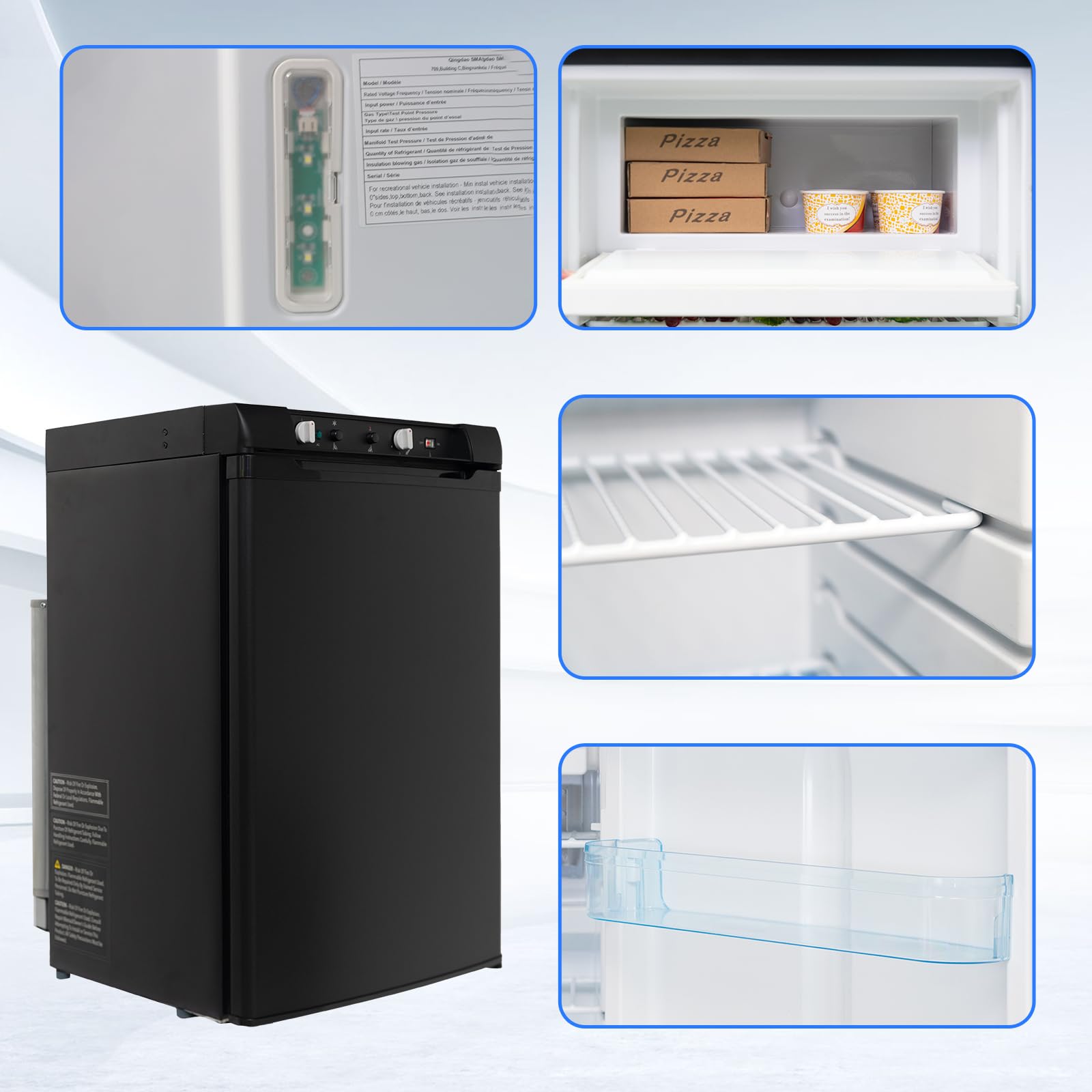 Smad Camping kühlschrank Gas 12v 230v, 100L Gas kühlschrank mit Eisfach, für Camping, Haus, Wohnwagen, Garage, Gite, Schwarz