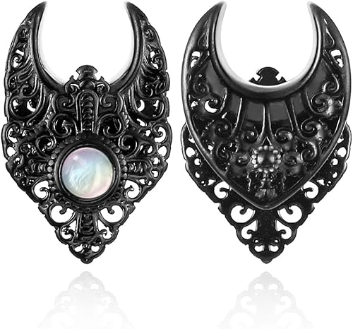 LADEMAYH 2Pcs Ear Plugs Gauges for Ears, with White Shell Size 0g - 1 inch Ear Tunnels Gauge Earrings, Hypoallergenic Stainless Steel Ear Stretching