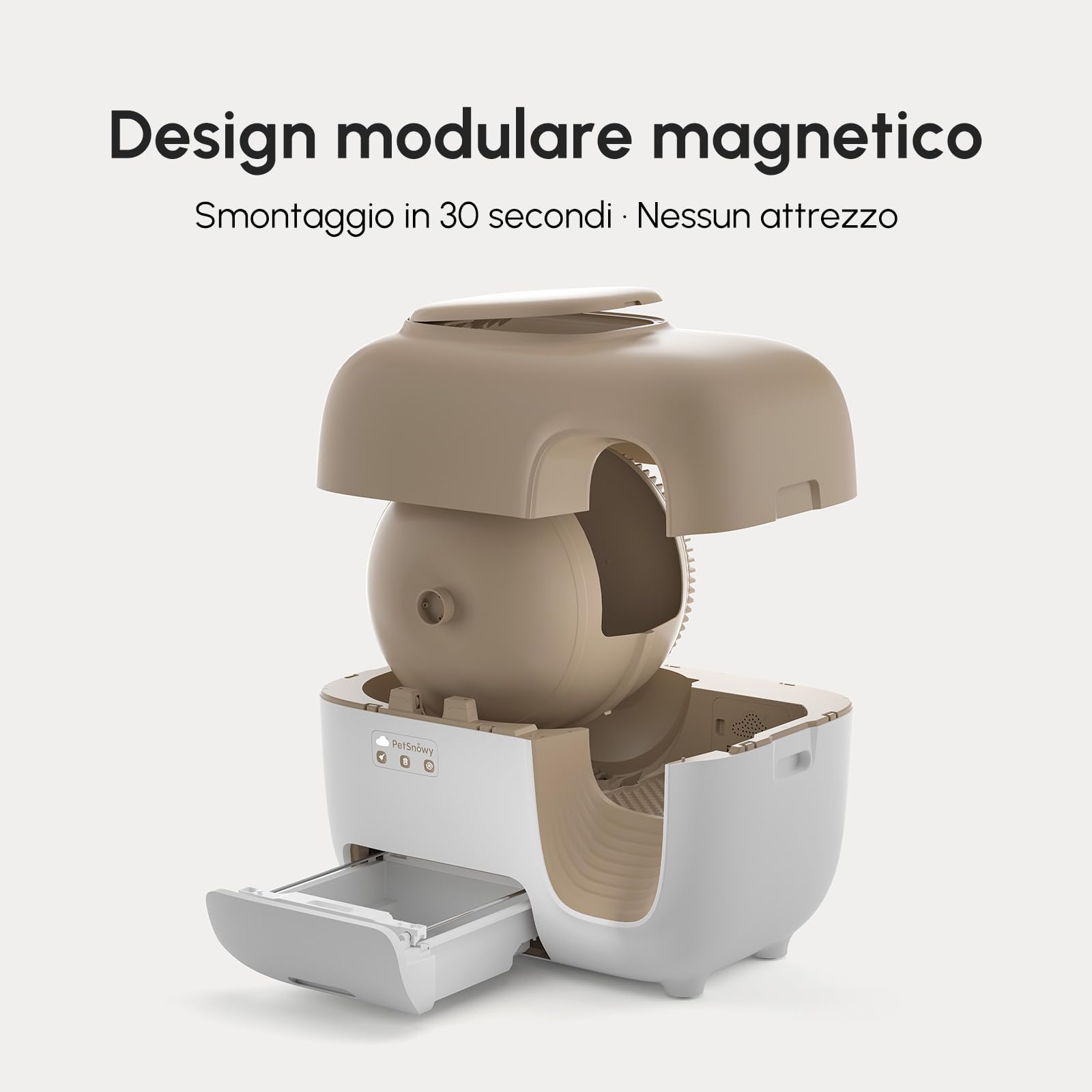 PetSnowy Snow+ Lettiera Gatto Autopulente con Stop all'odore di TiO2 alla fonte/Controllo tramite APP/7 livelli di protezione/Rilevamento multiplo di gatti, Max Capacità 83L per gatti 1,5-9 kg