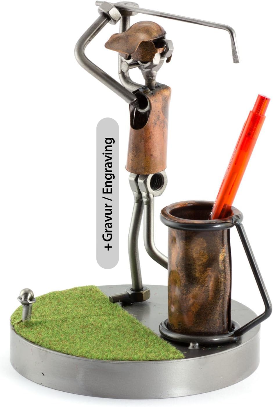 Steelman24 Schraubenmännchen Golf mit Stiftehalter mit persönlicher Gravur