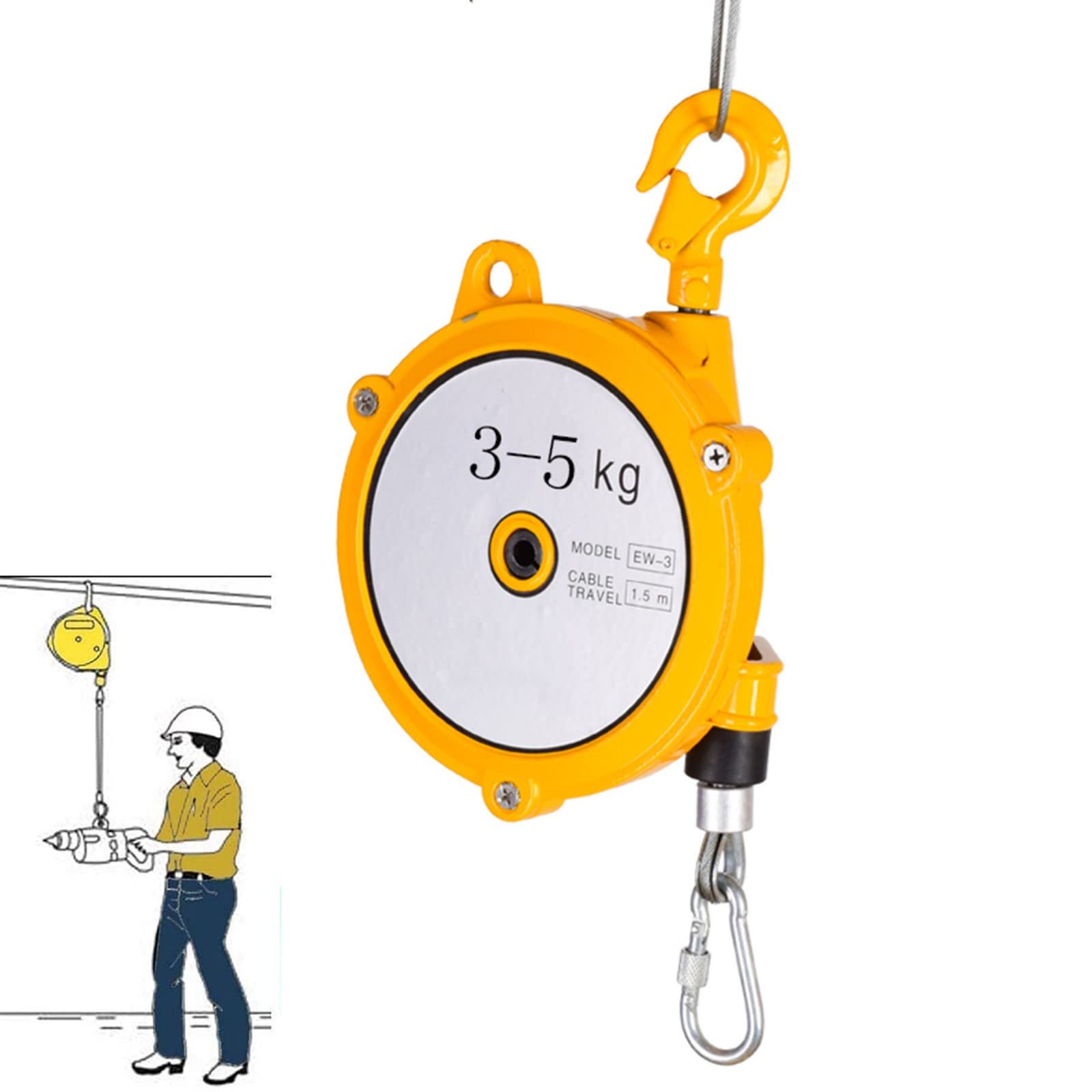 1-3/3-5/5-7/5-9kg Equilibrador de Resorte, Bloqueo Manual Equilibrador Retractor con Cuerda de Alambre Engrosada, Spring Balancer Retráctil para Fábrica Linea de Ensamblaje(Size:3-5kg)