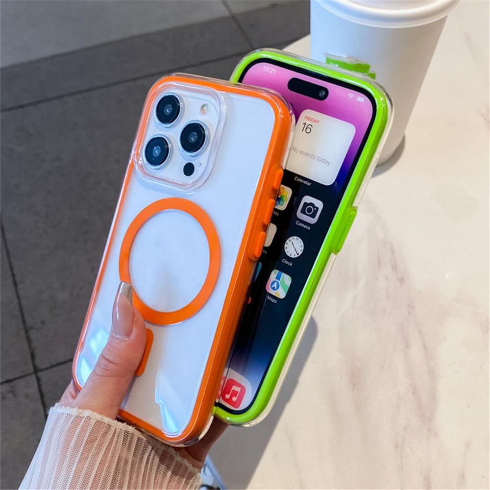 Luxe transparant draadloos opladen magnetische hoes voor iPhone 15 13 14 Pro Max hybride kleur bumper helder hard hoesje, grijs, voor iPhone 15 Plus