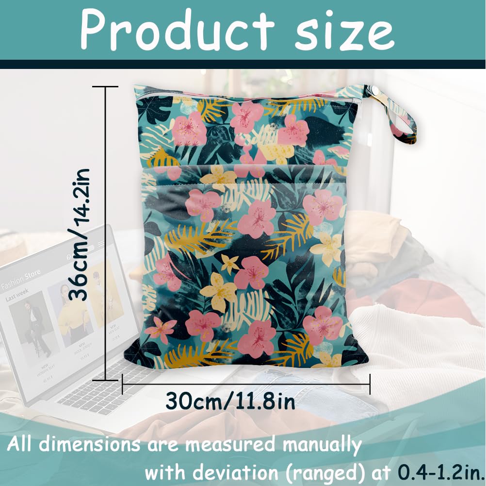 SUPERDANT Sac Etanche et Réutilisable pour Vêtements Mouillés Motif Plantes Bohèmes avec 2 Poche Zippée Sac Maillot de Bain Mouillé pour Maillots de Bain et Couches Lavables Pochette de Voyage