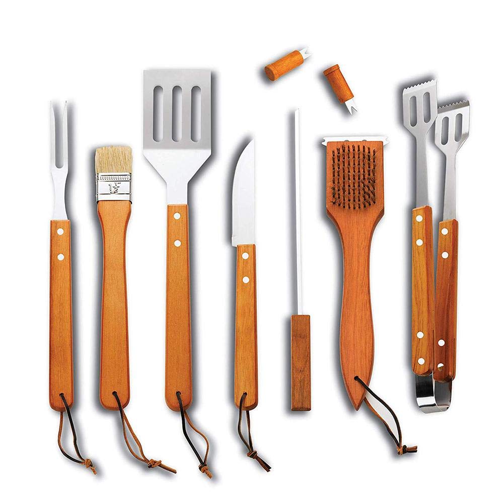 Grillzubehör Set 18-teilig Grillbesteck Edelstahl Grillrost mit Holz-Griff Set mit Tasche hervorragendes Grillwerkzeug für Camping Familie