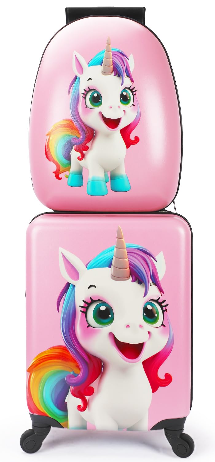 emissary Kids Luggage With Wheels For Girls, Unicorn Kids Luggage Set, Childrens Luggage For Girls With Wheels, Kids Suitcases With Wheels For Girl, Toddler Suitcase For Girls, Travel Luggage For Kids