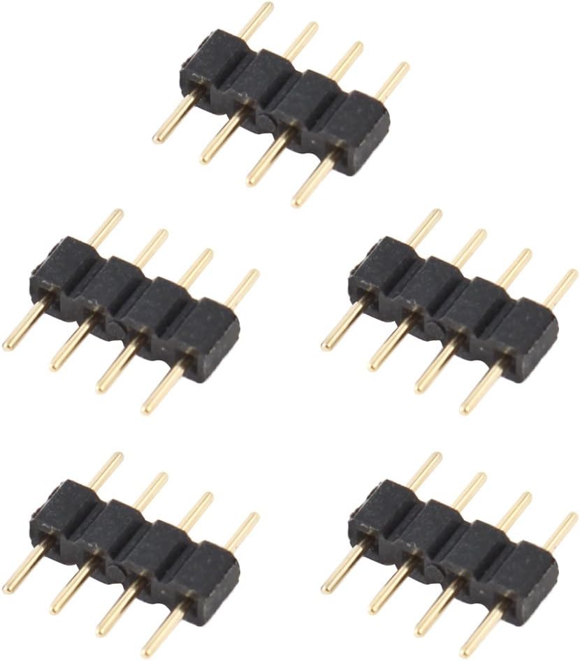 uxcell 5 Pcs 4 Pin RGB Male to Male Connectors Black for LED Light