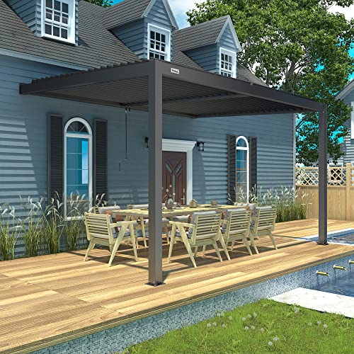 PATISOL Louvered Pergola Against The Wall Outdoor Patio