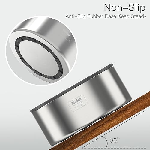 Miniatura 6 de Cuenco de agua antiderrames para perros, de acero inoxidable de doble pared con tapa a prueba de salpicaduras y disco flotante, base antideslizante,