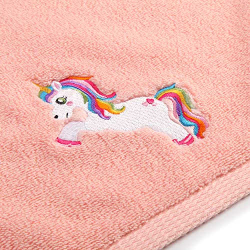 Quera 2 Pack Unicorn Hand Towels 100 Percent Cotton Embroidered Premium Luxury Cute Decor Bathroom Decorative Dish Set For Drying, Cleaning, Cooking,Girls Kids Gift 13.7'' X 29.5'',White,Pink,Rainbow #TOP5